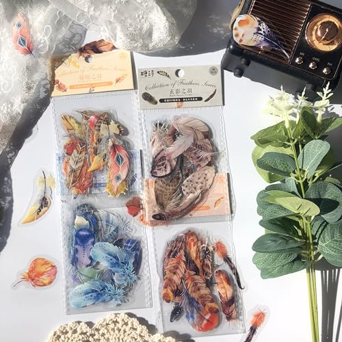 160Pcs Scrapbooking Zubehör Stickers Set,Feather Aufkleber Scrapbook Bullet Journal Papier für DIY Scrapbooking,Journaling ,Photo Album,Calendar, Notebook Album Sticker PET Material