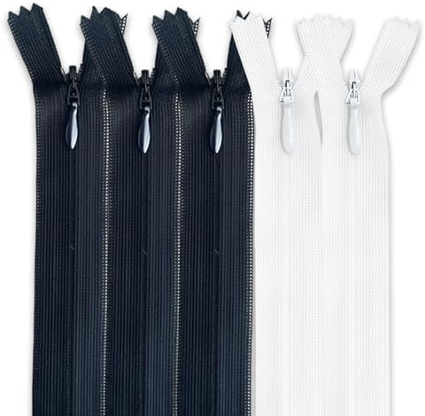 MARARDI [Pack 5] Cerniere Invisibili [Bianco e Nero] Nylon [15 cm] Chiusure Lampo per Cucito e Artigianato per Stoffa Vestiti Borse per Cucire a Macchina Tessuto di Cotone con Chiusura in Metallo