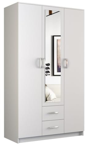 Oggi Weißer Dreitüriger Rota Schrank 120 cm von HauseX - Geräumiger Schrank für Deine Bedürfnisse - Kleiderschrank, Schlafzimmerschrank, Aufbewahrung