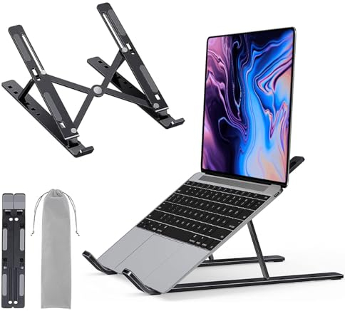 LAC FUTURE Laptop Stand for Desk - Aluminum Foldable Laptop Holder with 7 Adjustable Height - Computer Stand Ventilated for Laptops 10-15.6 inches and Tablets
