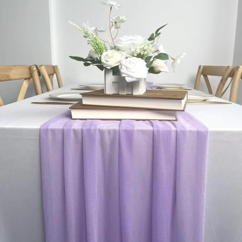 onefitow Chiffon Tischdecke 30x120cm Transparent für Geburtstagsfeier Thanksgiving Baby Shower Hochzeit (Flieder Farbe)
