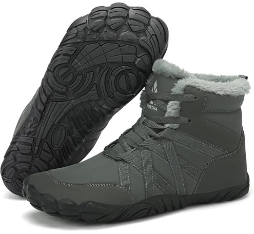Mishansha Barefoot Shoes Invernali Uomo Stivaletti Scarponi Trekking Donna Inverno Scarpe Piedi Nudi Caldo Impermeabile Antiscivolo Stivali Grigio scuro 45 EU