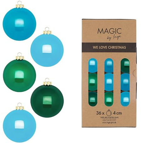 Weihnachtskugeln Glas 4cm 36 Stück - matt & glänzend - Kleine Christbaumkugeln Weihnachtsbaumkugeln für Weihnachten - Christbaumschmuck & Weihnachtsbaumschmuck Grün Blau - Jumping Jack