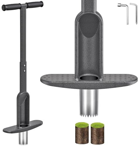 Dolibest Outil de Plantation à Bulbes, 91cm Transplanteuse Bulbes Manche Profondeur 9cm Profondeur Outil Jardinage pour Tulipes et Jonquilles Denture Tranchante avec Vidange Automatique Centrale