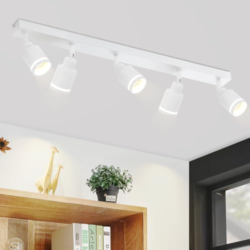 meoaow Deckenstrahler Modern Deckenleuchte 5 Flammig: Schwenkbar Deckenspots GU10 Deckenlampe Strahler Küchenlampe Metall Flurlampe in Weiß für Flur Büro Wohnzimmer Schlafzimmer, Ohne Leuchtmittel
