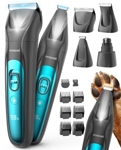 oneisall 4in1 Leise Schermaschine Hund Katze mit LED-Licht, 2025 Tierhaarpflege zum Hundeschermaschine& Pfotentrimmer& Krallenschleifer, 2000mAh Wiederaufladbar Hundehaarschneidemaschine