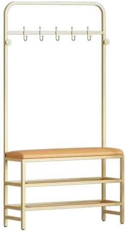 Hall Tree Garderobenbank mit Schuhaufbewahrung, Sitz, Metallrahmen, Haken, PU-Leder