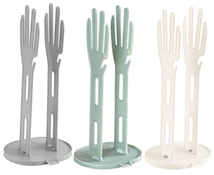 Kitchen Glove Stand Wall-mountable with Drip Tray Base 3pcs Plastic | Glove Dryer and Towel Holder, Minimalist Storage for Cabinets, Sink Area, Modern Kitchen Organization