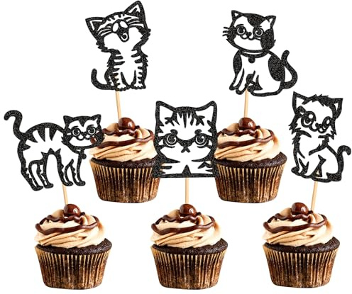 Ercadio Cupcake-Aufsätze, niedliches Kätzchen, Cupcake-Picks, Katzen-Geburtstag, Cupcake-Dekorationen für Babyparty, Haustier, Katzen, Geburtstag, Cupcake-Dekoration, Zubehör, 25 Stück