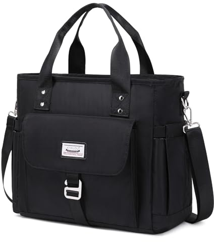 LMGO Mittelgroße Tragetasche mit mehreren Taschen für Damen, gesteppter Tragegriff oben, Umhängetasche, Handtasche, Schwarz, Large, Mittelgroße Damen (Schwarz 2)
