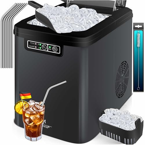 KESSER® Eiswürfelbereiter | Eiswürfelmaschine Edelstahl | Ice Maker | 12 in 24h | Zubereitung in 7 min | 2,2 Liter Wassertank | 2 Eiswürfel-Größen | LED-Display | Selbstreinigungsfunktion mit Zubehör