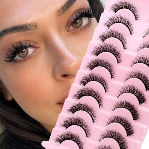 GEMERRY 10 paires de Faux cils 3D Oeil de Chat, Volume moelleux Curly Cat-Eye Cils artificiels Look Naturel, Réutilisables 3D Faux cils de maquillage faits main(XH03)