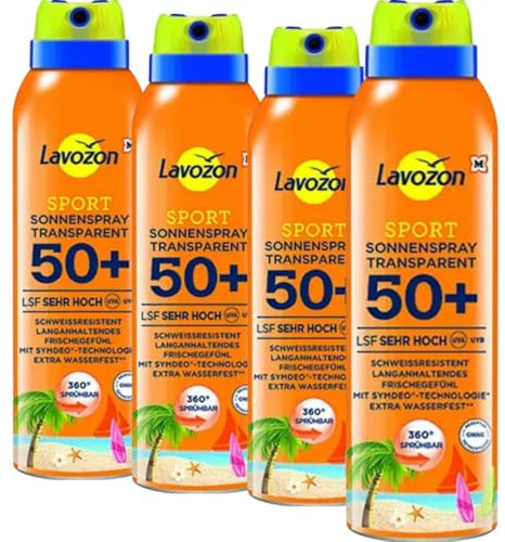Sonnencreme LAVOZON Sport Sonnenspray LSF 50+, 200ml, extra wasserfest, 4 Er