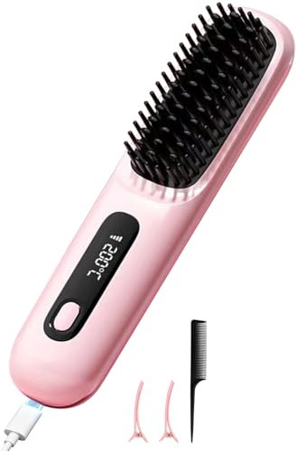 Go Brush Pro, piastra per capelli senza fili, spazzola ad aria calda, ioni negativi, pettine per capelli a 3 temperature, piastra portatile da viaggio