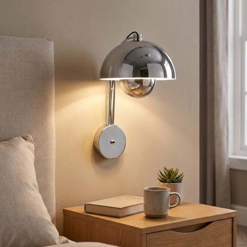 BARCELONA LED Chrom Wandleuchte Vintage Luxus Modern aus Metall Eisen Minimalistisches Klassisches Design Blütenform Indirektes Licht E27 für Wohnzimmer Schlafzimmer Flur Bad
