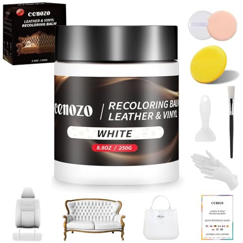cenozo Kit Reparation Cuir,Teinture Cuir Blanc,Peinture Cuir Liquide,Pâte Réparatrice Cuir pour Cuir Canapé,Chaussures,Sièges de Voiture,Blouson en Cuir Rayures et Décoloration