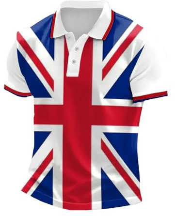 BmDSGC Mens Union Jack Tshirt Funny T Shirts Bunting Flags Print Great Britain Short Sleeve Workwear Quick Dry Safari Camping Tops Holiday Regular Fit King Charles 2025 Hipster Shirt,4XL