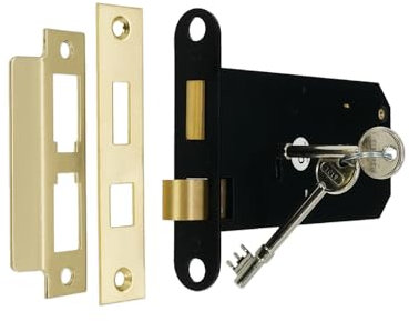 Infinity Decor Serrure à mortaise horizontale en laiton 150 mm 3 leviers avec loquet à clé pour porte d'abri de jardin Remplace Union 2077