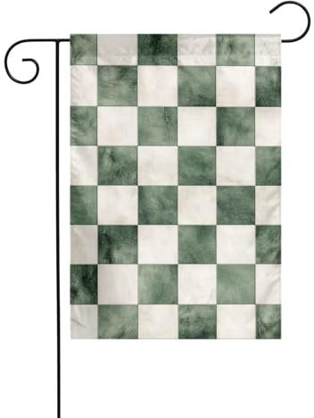 Bandiera da giardino a scacchi verdi e bianchi, 12x18, verticale, bifacciale, decorazione per esterni per le vacanze in stile fattoria.