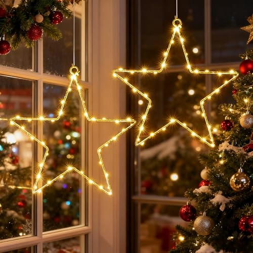 JYTGALX Weihnachtssterne Fensterlichter (2 Stück) 40 LEDs warmweiß, 8 Lichtermodi, Batteriebetriebene Deko Für Fenster, Balkon, Garten & Weihnachts Party