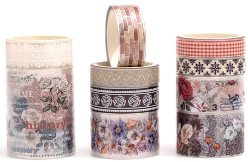 Songdao 10 Rollen Lochmuster HAUSTIER Washi Tape Set HAUSTIER Masking Tape Klebstoff Transparent Dekoratives Klebeband für Scrapbooking, Bullet Tagebuch, Planer, Geschenkverpackung (Stil Eins)