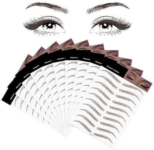 Beugo 10 Blätter 4D Haarähnliche Wasserdichte Augenbrauen Tätowierungen, Brow Tätowierung Aufkleber, Pflege Formung Aufkleber im Bogenstil Zur augenbrauenpflege, 100 Paare, Brown-10
