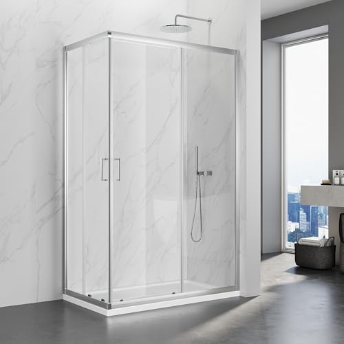 SIRHONA Cabina de Ducha 80x120x195 cm Corredera de Doble Apertura, Puerta de Ducha de Cristal de Dos Paneles Fijos con Cristal Transparente de 5 mm, Ajustable de un Solo Lado 20 mm