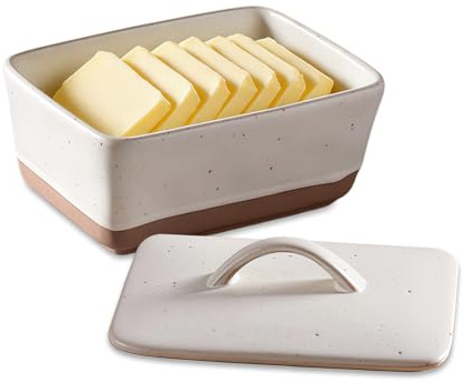 Tiiyee Beurrier Ceramique avec Couvercle, 250g Vintage Conteneur de Beurre | 450ml Beurrier Céramique Européen Beurrier Porcelaine Grand Récipient Hermétique pour Conserver Fromage et Beurre(Blanc)