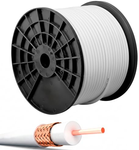 CABLEPELADO - Cable Coaxial LSZH 100 Metros | Conductor Central de Cobre (Cu) | Impedancia 75 Ohmios | Bobina para Antena TV y Satélite | Blanco