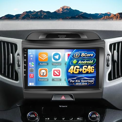 Car Radio for Kia Sportage 2010-2016 with Wireless Carplay and Android Auto | [Qualcomm 8 Core 4+64G] Android Car Stereo 9 Inch IPS Touchscreen, DSP, GPS, WiFi, SWC, Mirror Link, BT + AHD Backup Camera