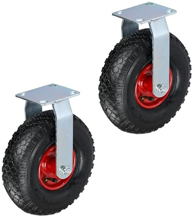 Relaxdays Bockrollen 2er Set, luftbereift 3.00-4, Schwerlastrad, Transportrolle mit Stahlplatte, bis 120 kg, Farbwahl