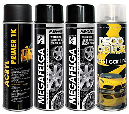 All 4 Alloy Wheels REFURBISHING KIT DECO COLOR Set Spray Paint TOP Coat CAR AUTO Moto Sport DIY (Deluxe Black Gloss)