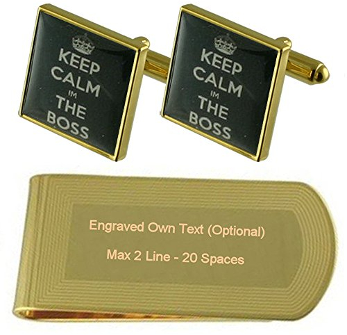 Select Gifts Ruhe Boss Gold-Manschettenknöpfe Geldscheinklammer Gravur Geschenkset
