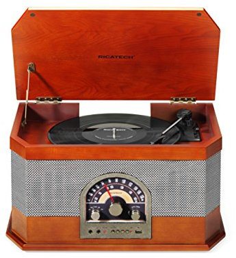 Ricatech RMC82 - Tourne-Disque à 33-45-78 Tours/Minute, Tourne-Disque Vinyle avec Radio, USB, Haut-parleurs stéréo intégrés, Sortie de Ligne RCA, Line-in, Couleur Bois Sombre Classique