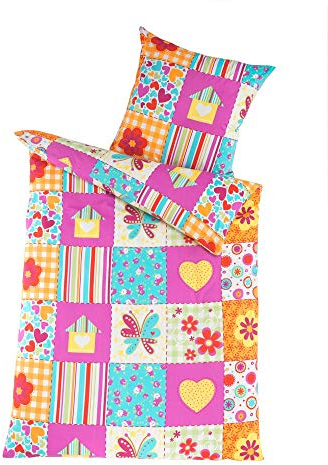Dreamhome 100% Baumwolle Kinder Bettwäsche 135x200 cm Jungen Mädchen Baustelle Patchwork, Design - Motiv:Design 2