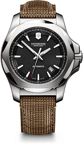 Victorinox Herren-Uhr I.N.O.X. Mechanical, Herren-Armbanduhr, mechanisch, Wasserdicht bis 200 m, Gehäuse-Ø 43 mm, Armband 21 mm, 110 g, Braun/Schwarz