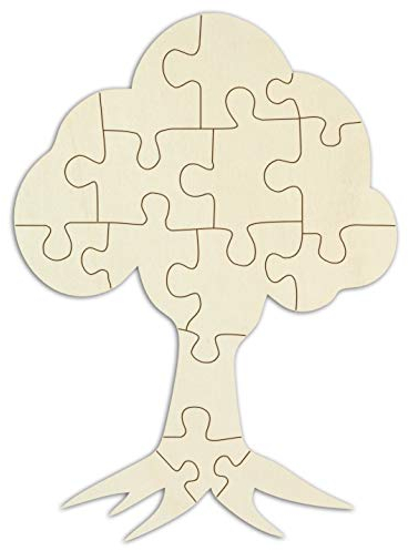 Holzpuzzle Baum selbst gestalten und verzieren - 15 Teile, 40 x 21 cm - personalisierbares Puzzle aus Holz in Form eines Baumes