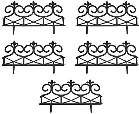 Selections Black Plastic Fleur de Lys Garden Lawn Edging for Paths and Borders - 5 Panels