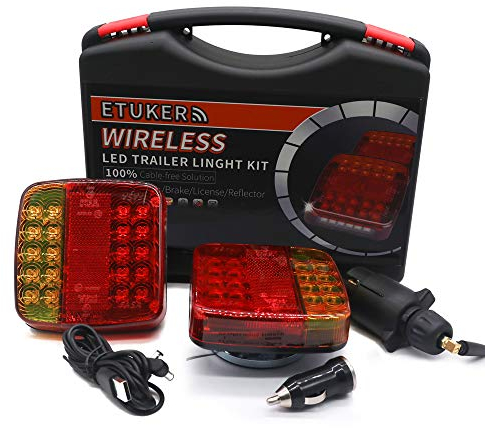 ETUKER Luces traseras LED magnéticas inalámbricas para remolque con reflector, 12V Luz trasera inalámbrica impermeable para remolque Luz indicadora de freno, con luz de matrícula, con imán