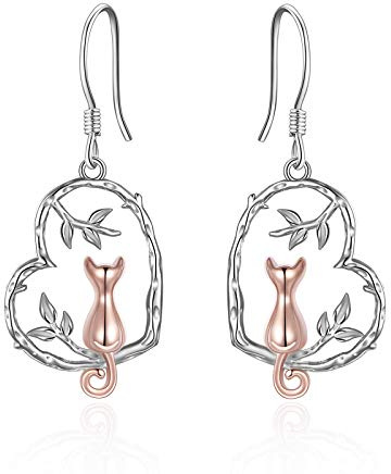 Sterling Silber Katzenohrringe f¨¹r Frauen M?dchen Herz Katze Gfits Schmuck f¨¹r Frauen