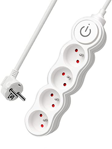 EXTRASTAR Bloc Multiprises 4 Prises avec Interrupteur, Rallonge 3 m 250 V avec sécurité Enfant, Blanc