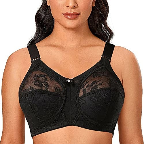 Ayigedu Ladies Plus Size Bra Minimiser Full Coverage Firm Hold Non Padded No Wired 36DD Black