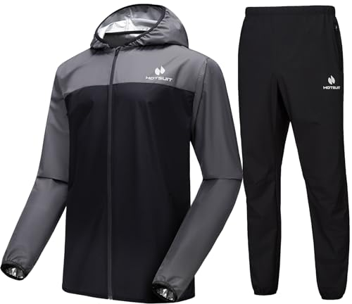 HOTSUIT Schwitzanzug Herren Trainingsanzüge Fitnessstudio Workout Übung Saunajacke Hose Ganzkörper,Grau,XL