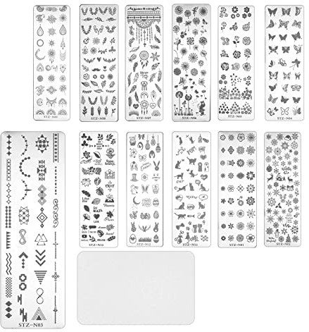 13 STÜCKE Nail Art Stanzplatten mit Schaber Blätter Blumen Tiere Muster Maniküre Vorlage Werkzeuge für Nägel Dekoration Professionelle DIY Salon