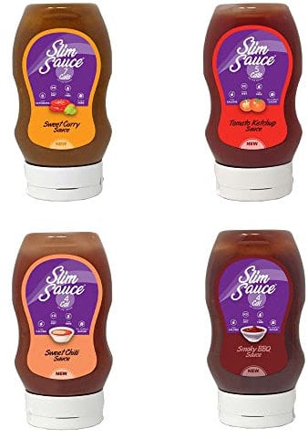 Eat Water Slim Mix Assorted Sauce (Sweet Chilli, Sweet Curry, BBQ, Ketchup, Pack of 4 x 300ml), Low Calorie, Vegan, Gluten Free, No Added Sugar, No Artificial Flavor, Keto Diet Friendly Sauce