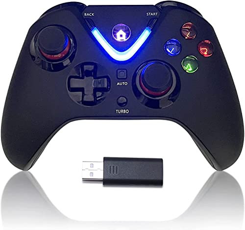 ROTOMOON Manette de jeu sans fil avec éclairage LED compatible avec Xbox One S/X, Xbox Series S/X, manette de jeu à distance avec adaptateur sans fil 2,4 G, parfaite pour les jeux FPS