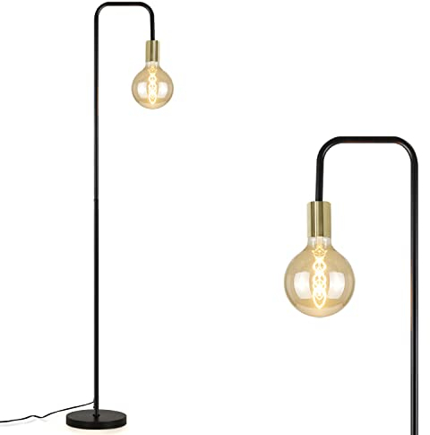 CBJKTX Stehlampe Wohnzimmer Vintage Standleuchte Schwarz Gold mit Fußschalter Industrial Metall Stehleuchte Design Wohnzimmerlampe für Schlafzimmer Büro (Ohne Leuchtmittel)
