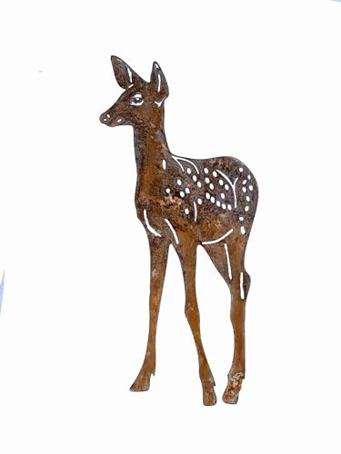 D&L Lasertec Edelrost Gartenstecker Rehkitz, Gartendekoration, Metall, Gartendeko, mit Stab