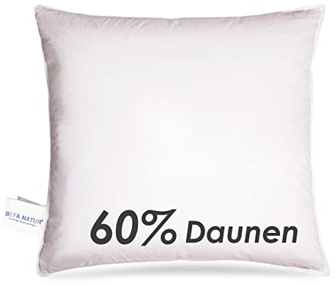 BEFA NATUR Made in Germany Daunenkissen 80x80 cm aus 60% Daunen und 40% Federn, Allergiker geeignet (Nomite), Öko-Text 100 Klasse 1 Zertifiziert, EN Standart 12934, Downpass