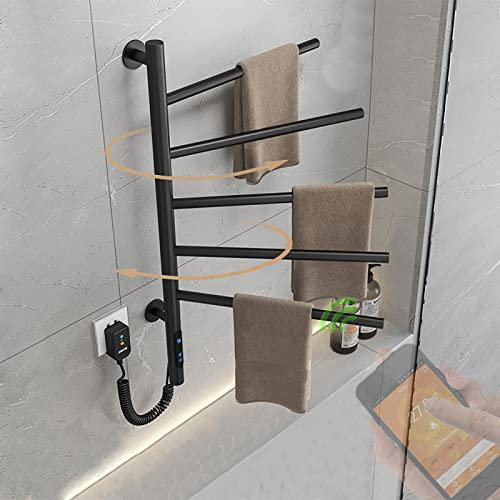 82W -160W Radiador Toallero Electrico WiFi, Toallero Electrico Baño Bajo Consumo, Secatoallas Electrico Pared Rotación De 180°, TemporizacióN De 1 A 8 Horas, Temperatura Ajustada 45-70°,Negro